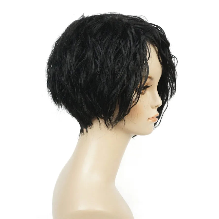 Asymmetric Bangs Short Curly Bob Wig