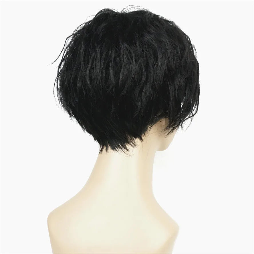 Asymmetric Bangs Short Curly Bob Wig