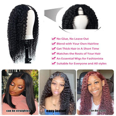 Kinky Curly U V Part Human Hair Wig