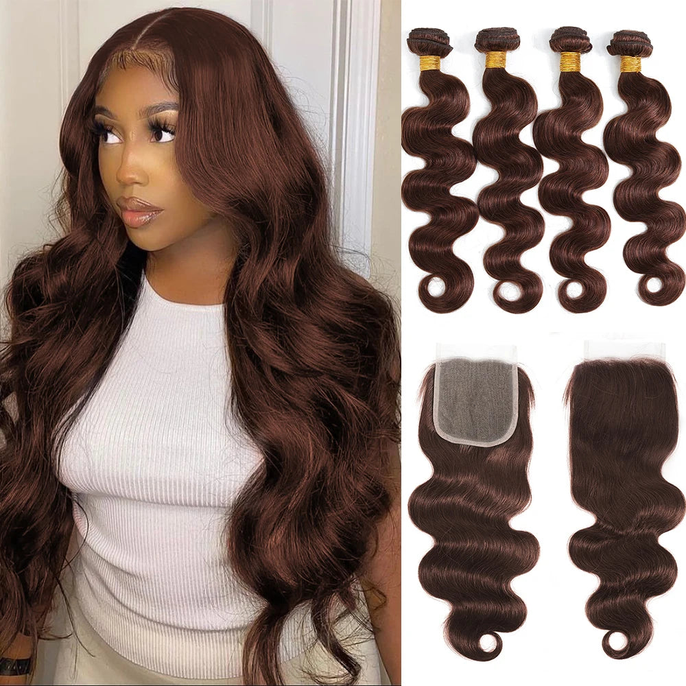 Colored Body Wave Brazilian Human Hair Bundles with HD Lace Closure