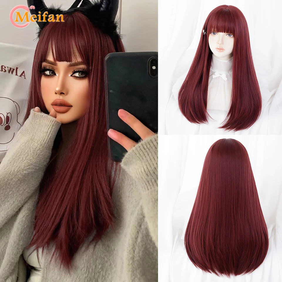 Synthetic Long Straight Lolita Wig with Bangs