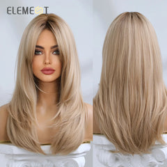 Element Synthetic Fiber Long Straight Wavy Brown Blonde Wig