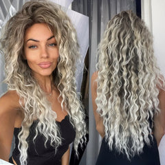 Ash Blonde Synthetic Long Curly Wig for Women