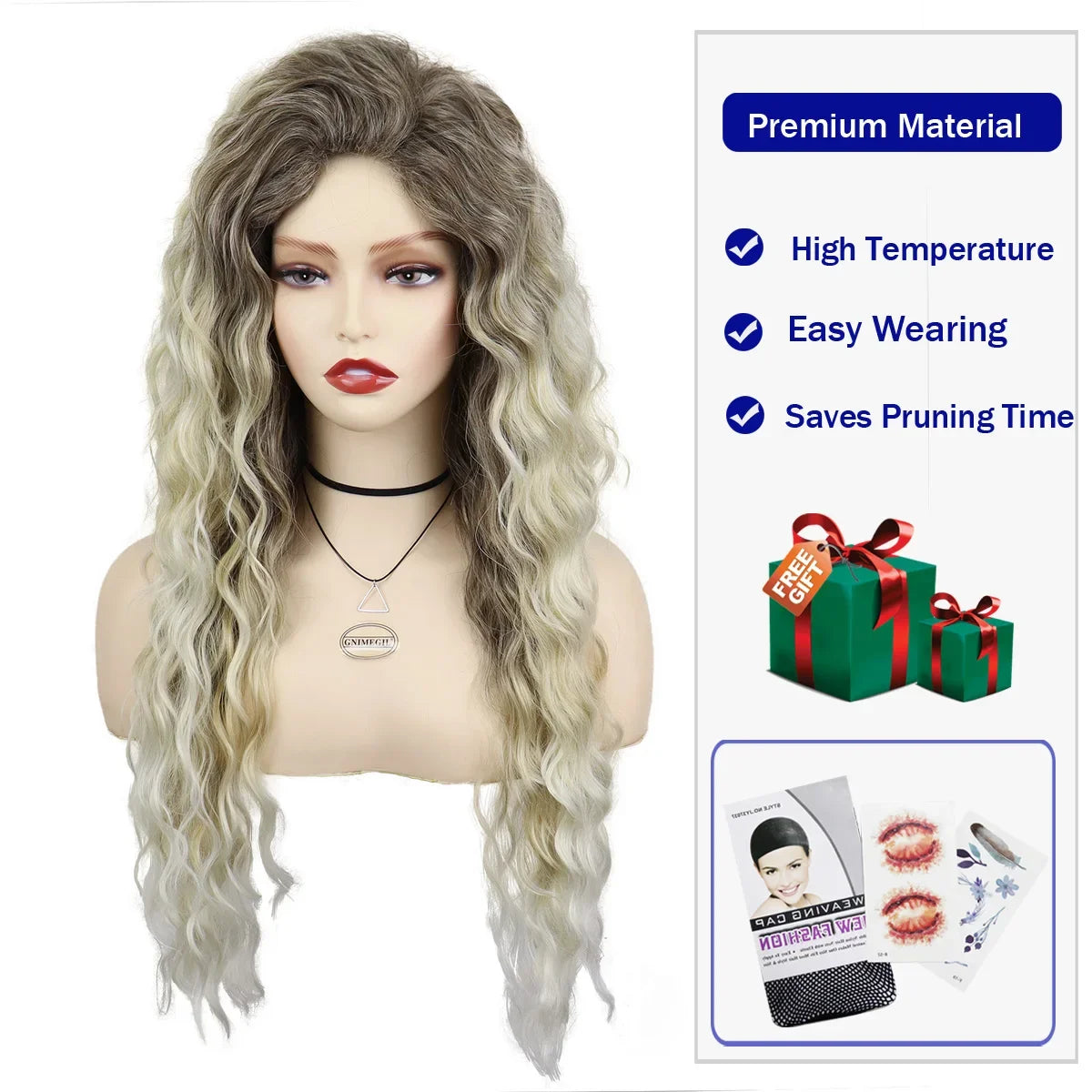 Long Curly Ash Blonde Synthetic Wig