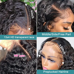 Density HD 13x6 Transparent Deep Water Wave Human Hair Lace Frontal Wig