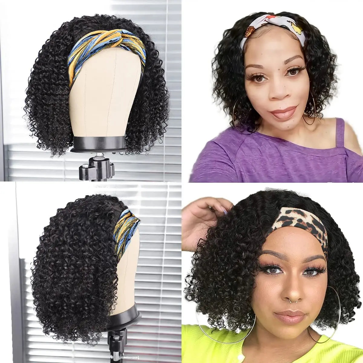 Kinky Curly Headband Bob Wig Human Hair