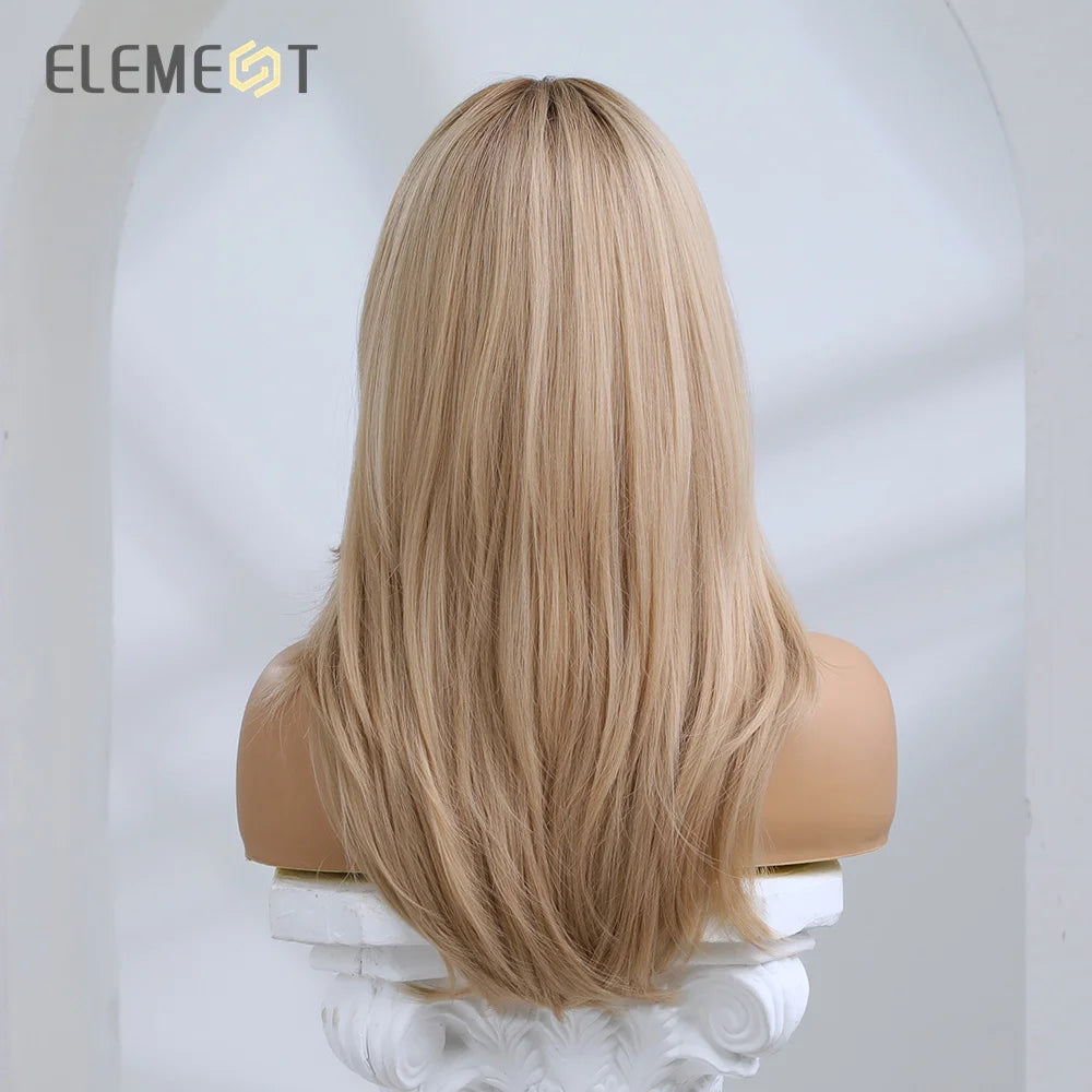 Element Synthetic Fiber Long Straight Wavy Brown Blonde Wig