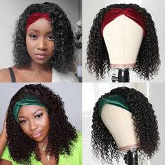 Curly Short Bob Human Hair Headband Wig