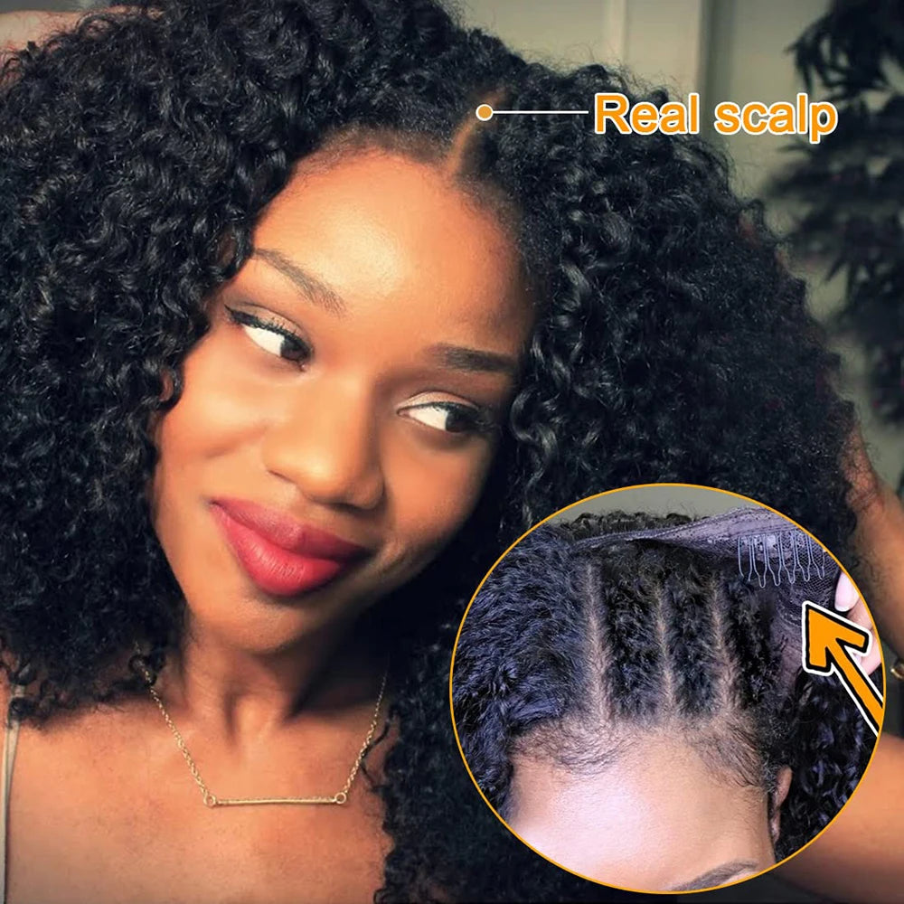 Kinky Curly U V Part Human Hair Wig