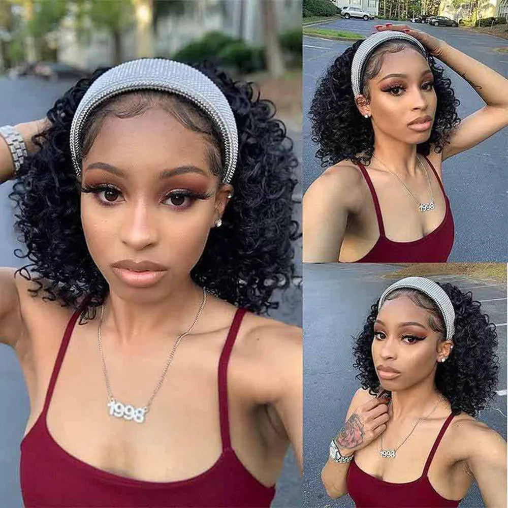 Curly Short Bob Human Hair Headband Wig